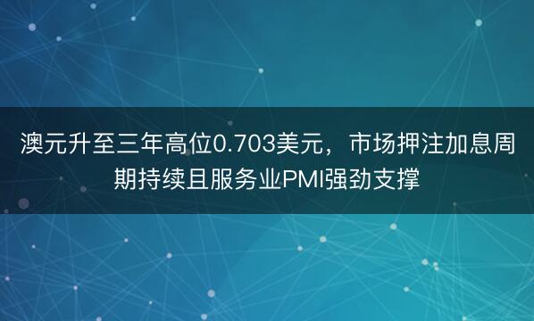 澳元升至三年高位0.703美元，市场押注加息周期持续且服务业PMI强劲支撑
