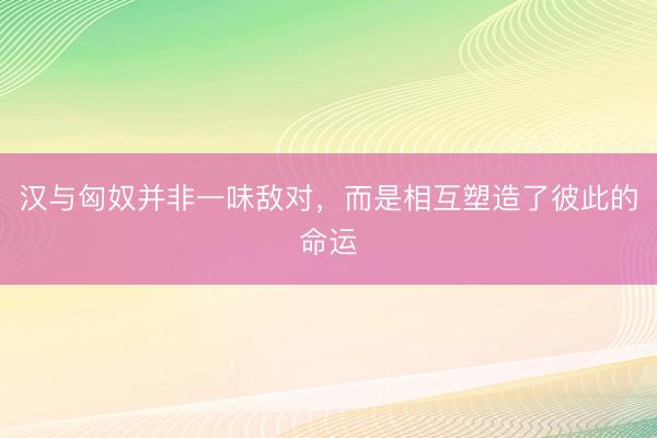汉与匈奴并非一味敌对，而是相互塑造了彼此的命运