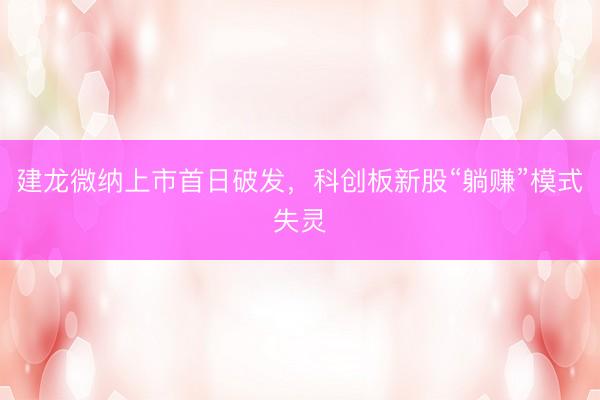 建龙微纳上市首日破发，科创板新股“躺赚”模式失灵
