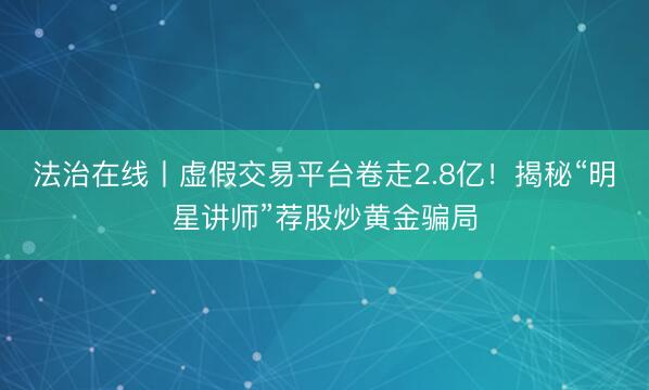 法治在线丨虚假交易平台卷走2.8亿！揭秘“明星讲师”荐股炒黄金骗局