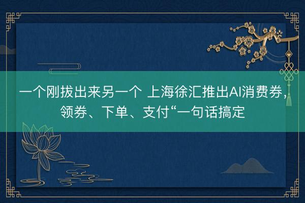 一个刚拔出来另一个 上海徐汇推出AI消费券，领券、下单、支付“一句话搞定