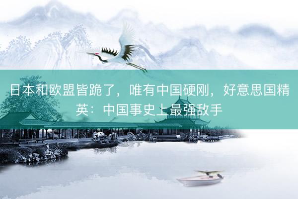 日本和欧盟皆跪了，唯有中国硬刚，好意思国精英：中国事史上最强敌手