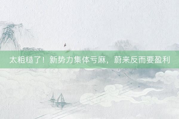 太粗糙了！新势力集体亏麻，蔚来反而要盈利