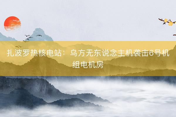 扎波罗热核电站：乌方无东说念主机袭击6号机组电机房